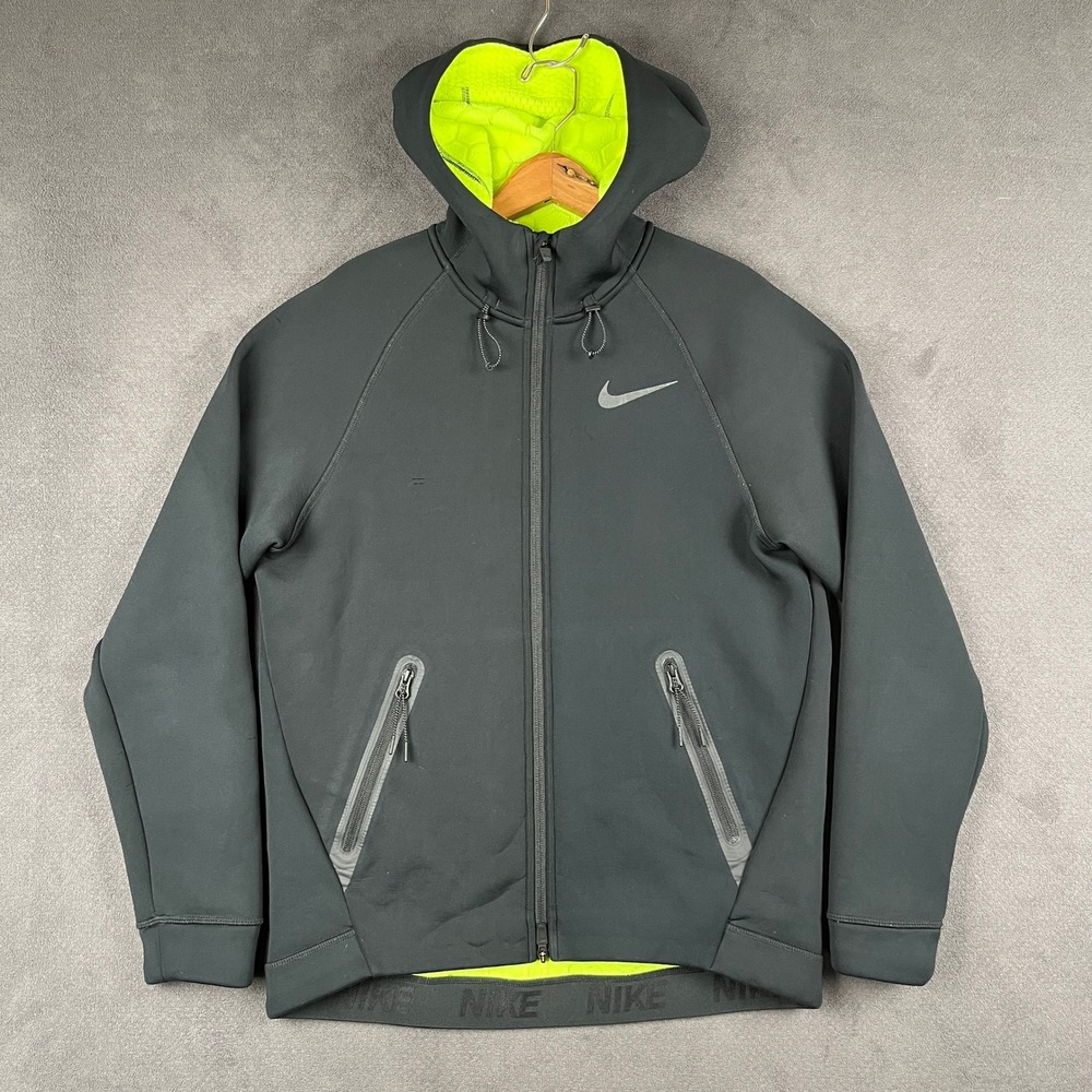 Nike Therma Sphere Max Hoodie Mens Medium Black Volt Green Dri-FIT Tech Fleece